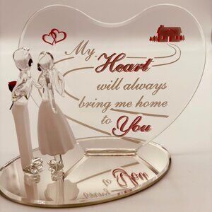 Coming Home Couple Glass Figurine on Mirror Romantic Love Gift Decor